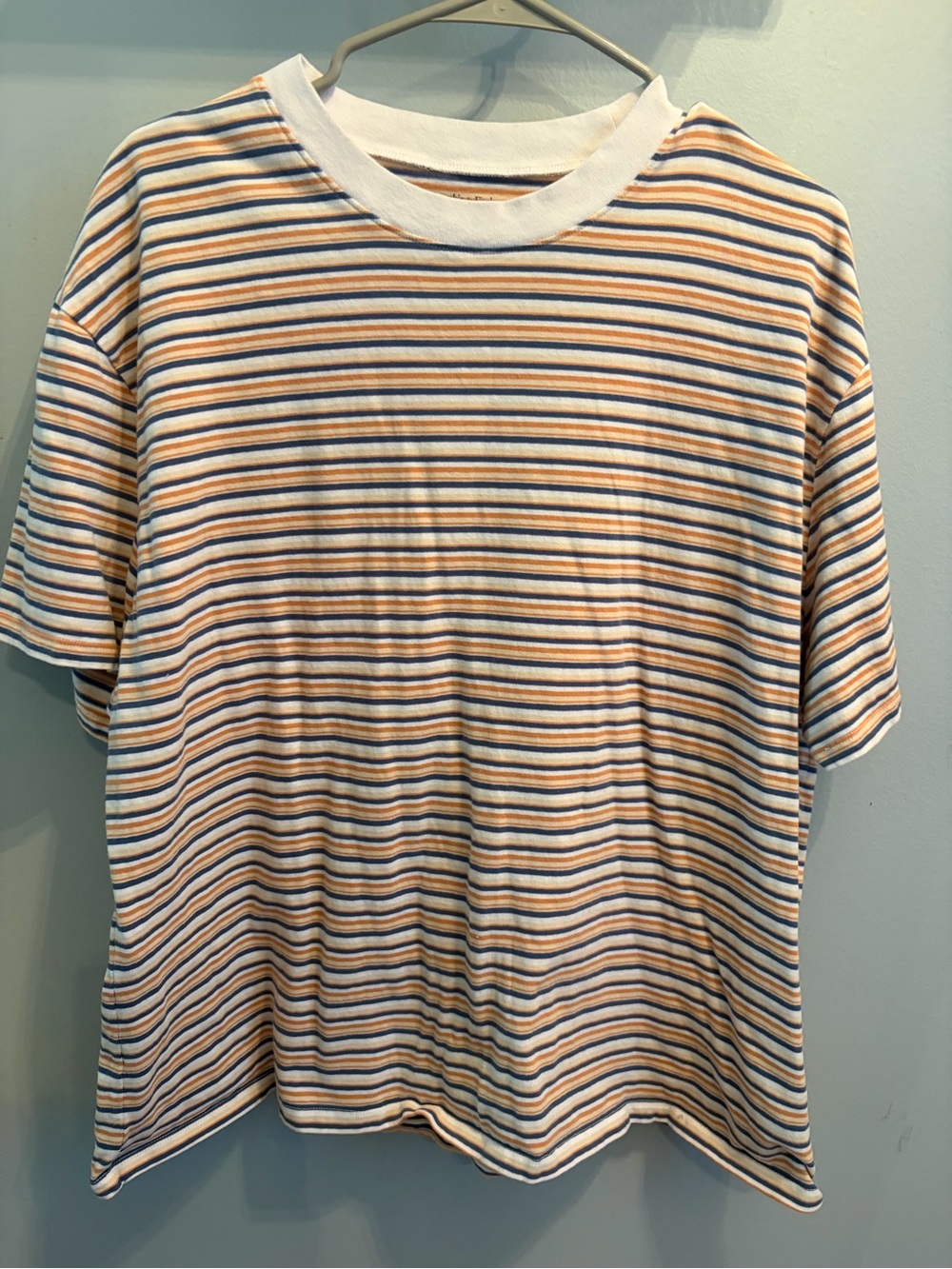 Abercrombie & Fitch White Tee with Blue & Tan Stripes